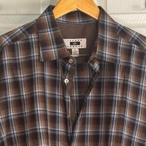 Joseph Abboud Long-sleeve Button-down Shirt in Brown w/ Blue & White Plaid, XL